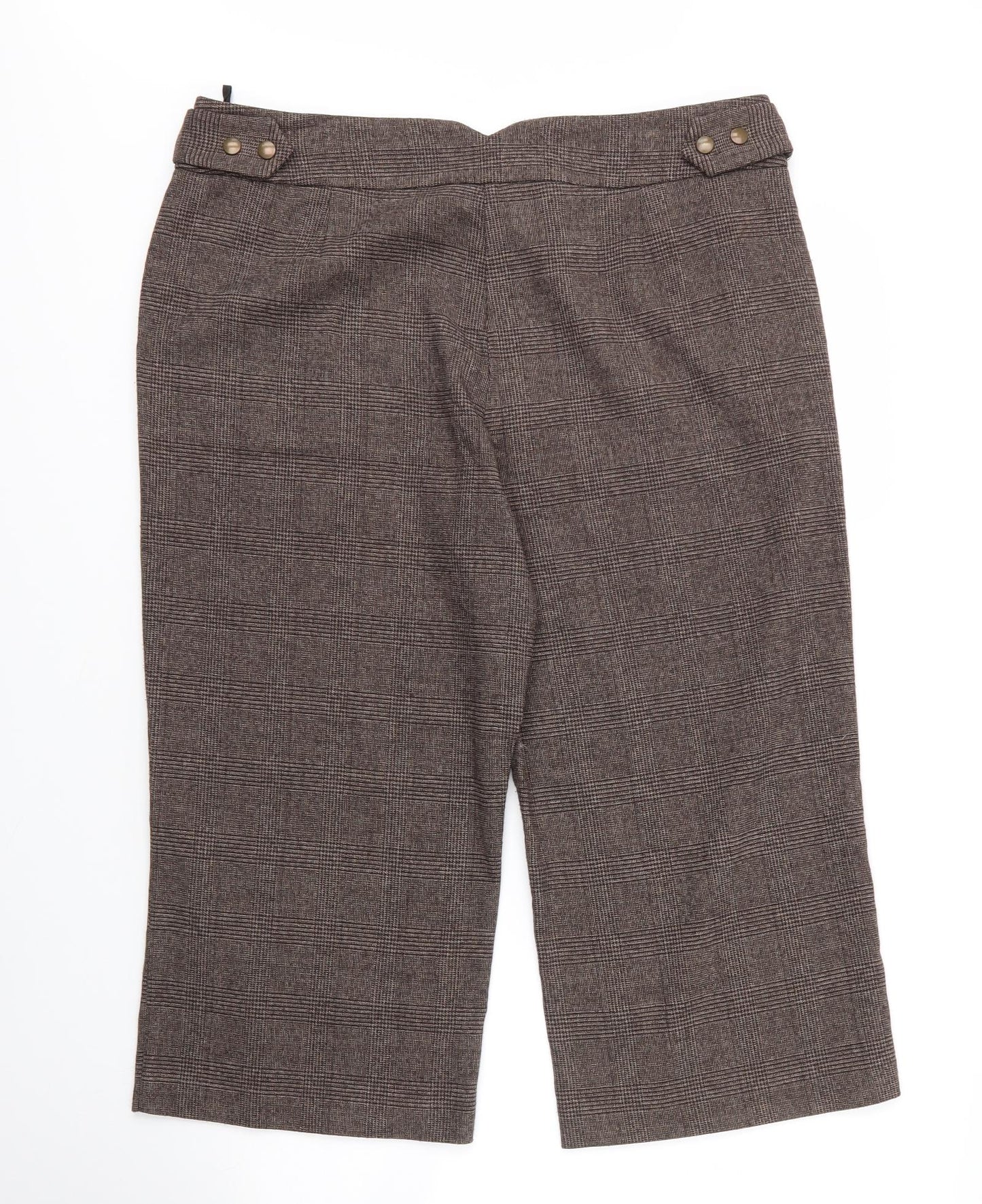 M&S Womens Brown Plaid Viscose Capri Trousers Size 18 L21 in Regular Zip