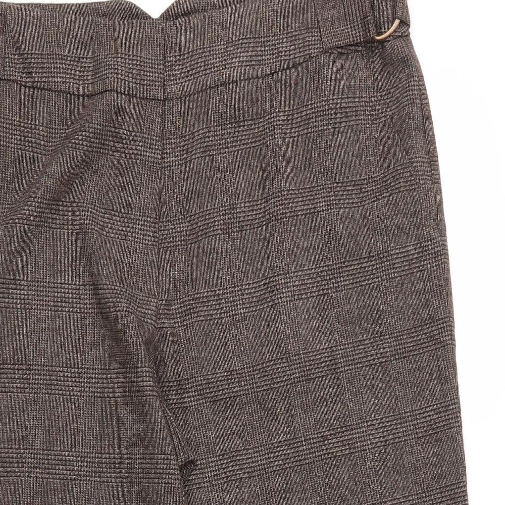 M&S Womens Brown Plaid Viscose Capri Trousers Size 18 L21 in Regular Zip