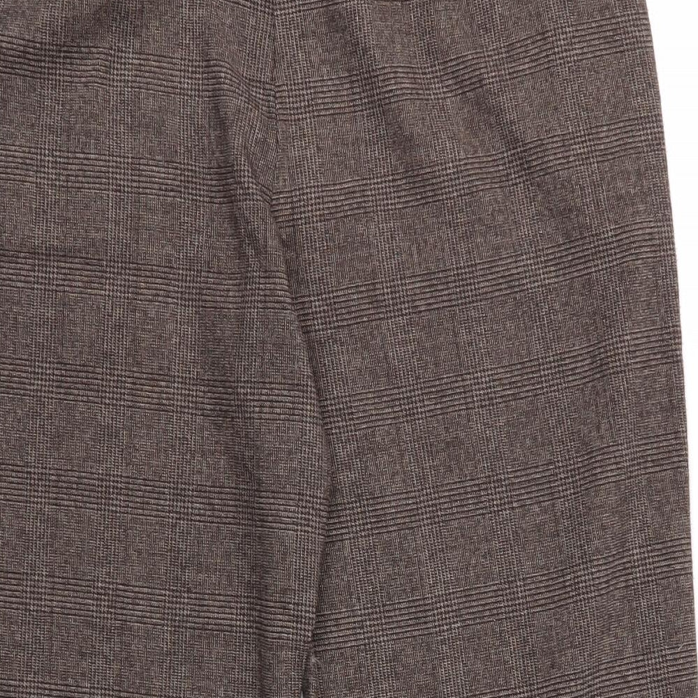 M&S Womens Brown Plaid Viscose Capri Trousers Size 18 L21 in Regular Zip