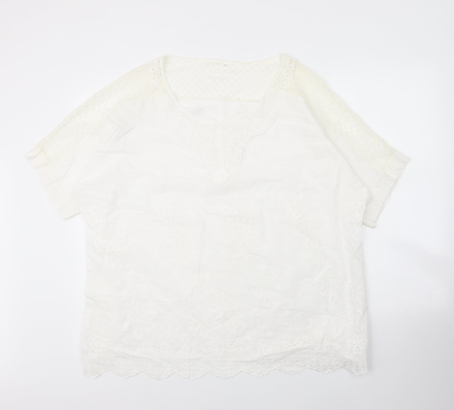 Preworn Womens White  Cotton Basic Blouse Size 3XL Round Neck