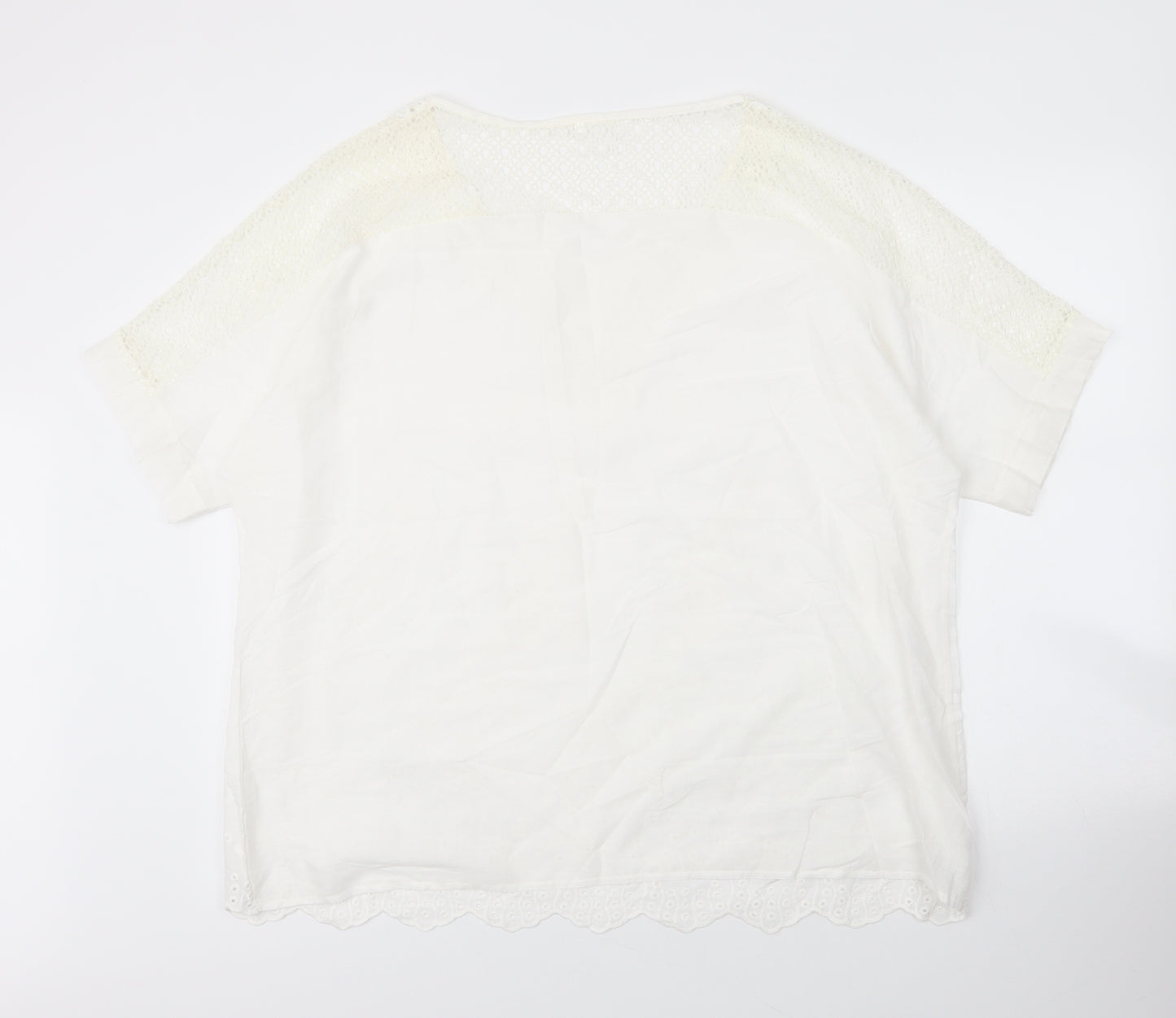 Preworn Womens White  Cotton Basic Blouse Size 3XL Round Neck