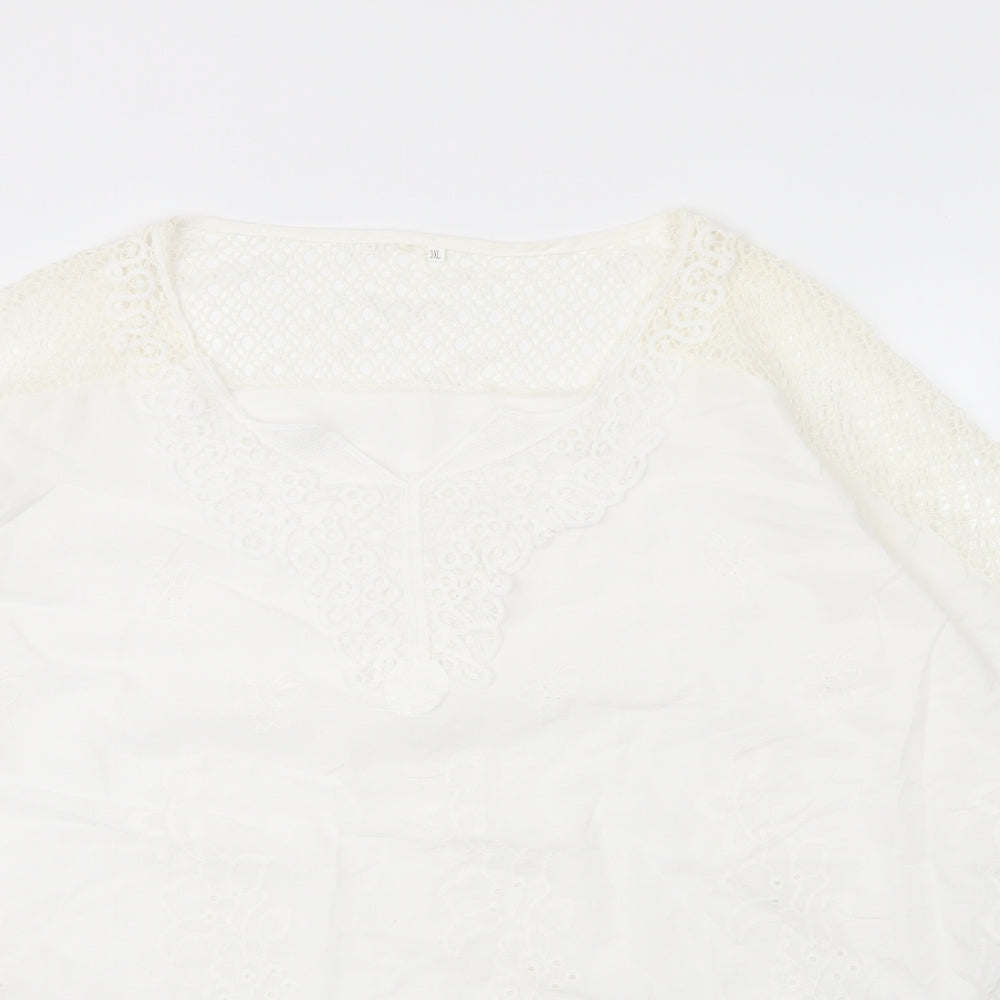 Preworn Womens White  Cotton Basic Blouse Size 3XL Round Neck