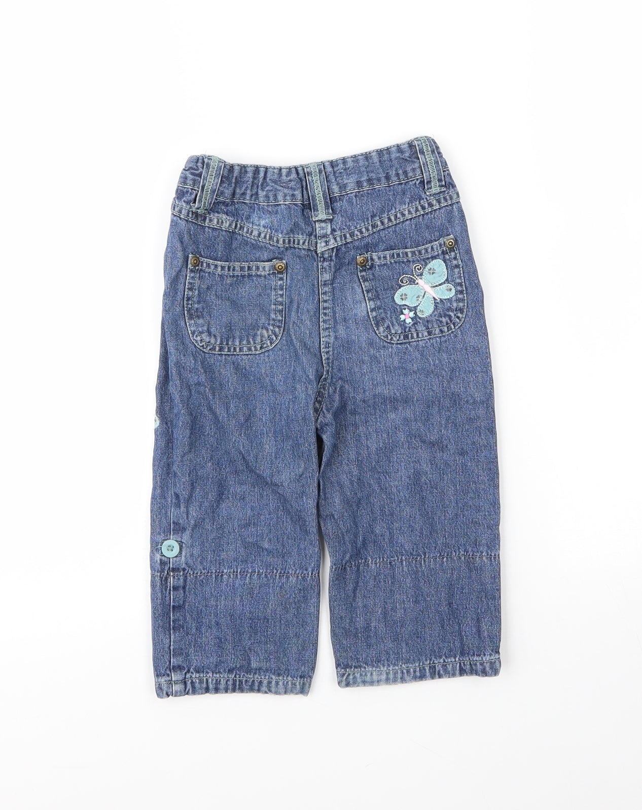 Cherokee Girls Blue Floral Cotton Capri Jeans Size 18-24 Months  Zip - Butterflies
