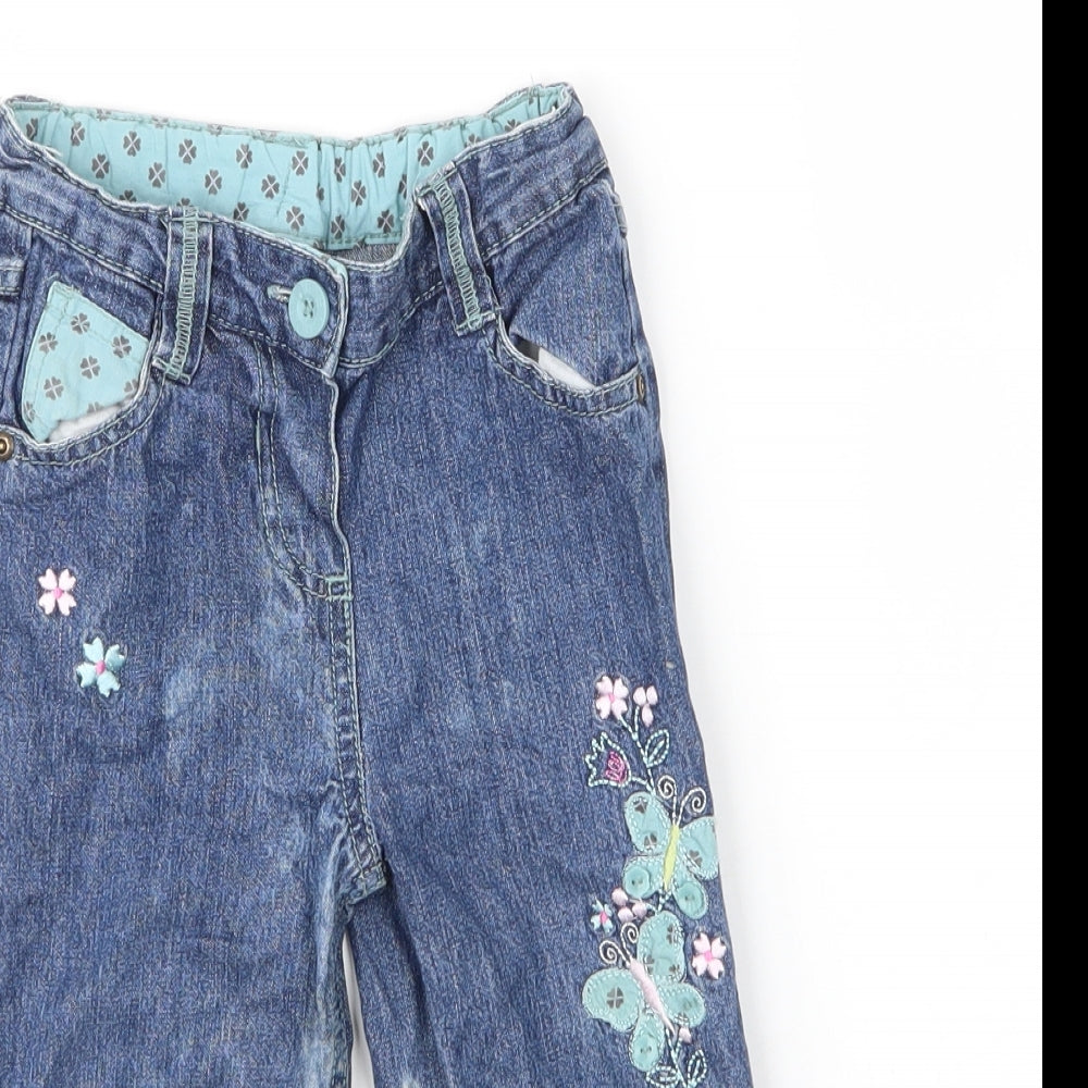 Cherokee Girls Blue Floral Cotton Capri Jeans Size 18-24 Months  Zip - Butterflies