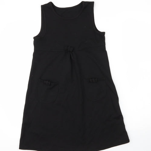 Lily & Dan Girls Black  Viscose Pinafore/Dungaree Dress  Size 8 Years  Round Neck  - School