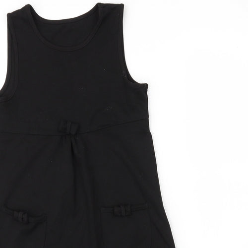 Lily & Dan Girls Black  Viscose Pinafore/Dungaree Dress  Size 8 Years  Round Neck  - School