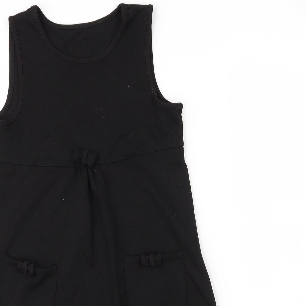 Lily & Dan Girls Black  Viscose Pinafore/Dungaree Dress  Size 8 Years  Round Neck  - School