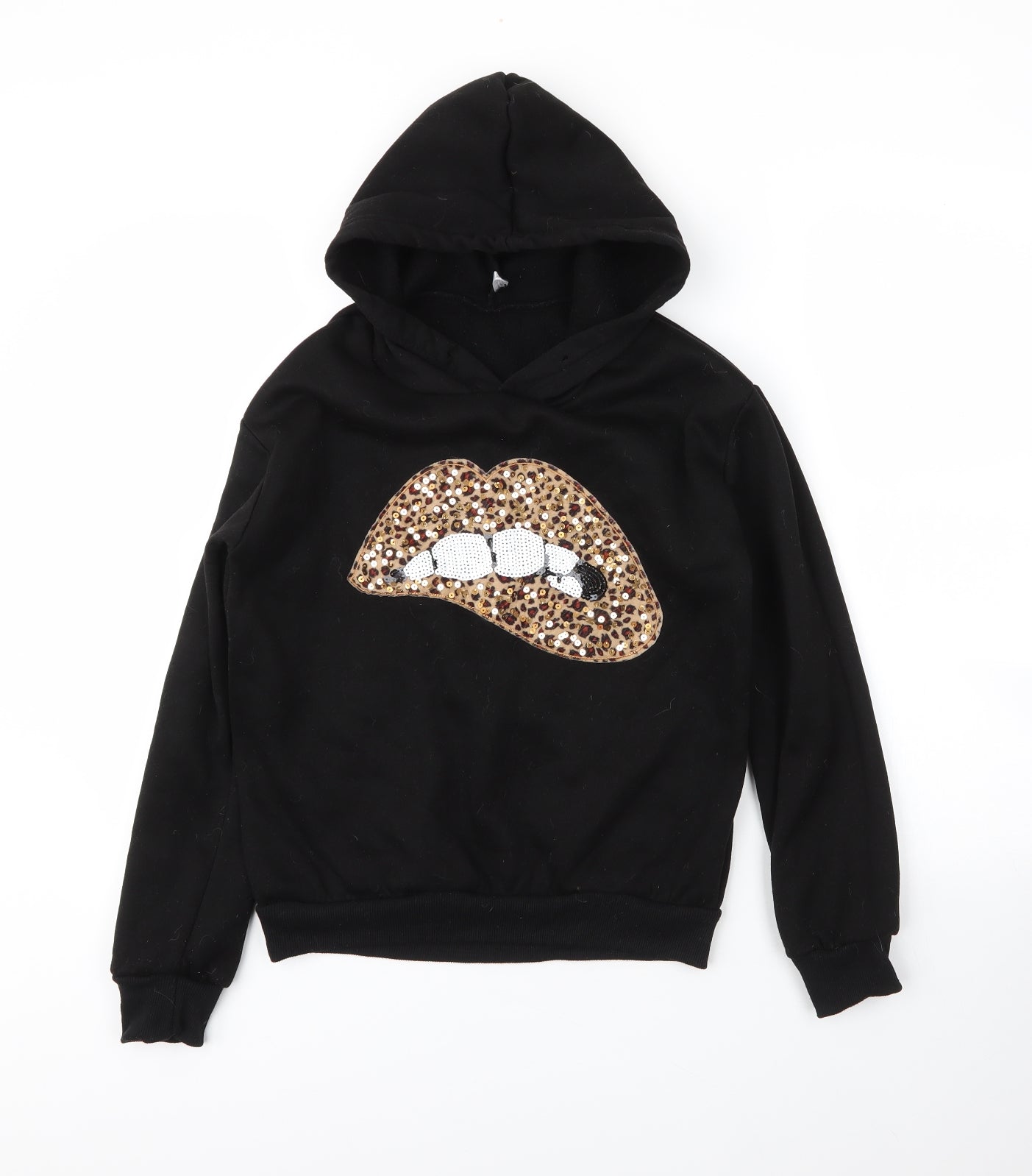 Preworn Womens Black Animal Print Polyester Pullover Hoodie Size S   - Leopard print