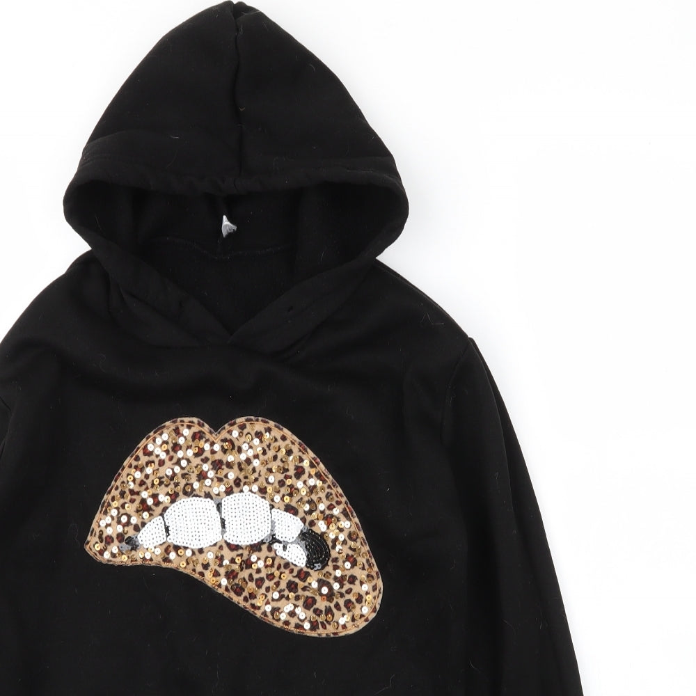 Preworn Womens Black Animal Print Polyester Pullover Hoodie Size S   - Leopard print