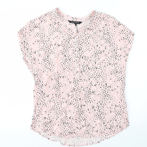 Peacocks Womens Pink Animal Print Viscose Basic Blouse Size 8 V-Neck - Leopard print