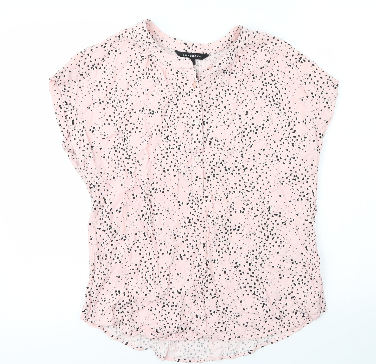 Peacocks Womens Pink Animal Print Viscose Basic Blouse Size 8 V-Neck - Leopard print