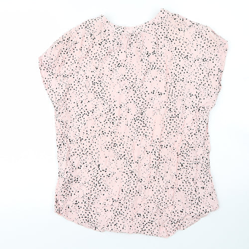 Peacocks Womens Pink Animal Print Viscose Basic Blouse Size 8 V-Neck - Leopard print