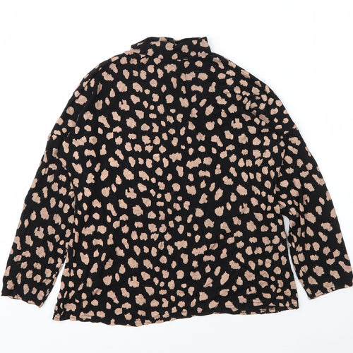 Peacocks Womens Black Animal Print Viscose Basic Blouse Size 8 Mock Neck - Leopard print