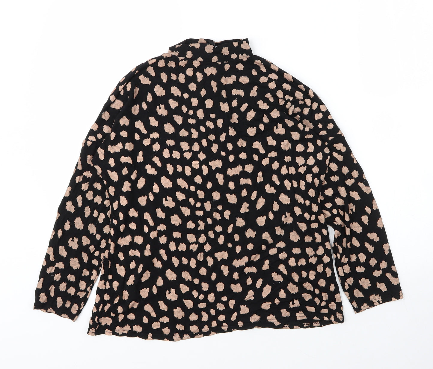 Peacocks Womens Black Animal Print Viscose Basic Blouse Size 8 Mock Neck - Leopard print