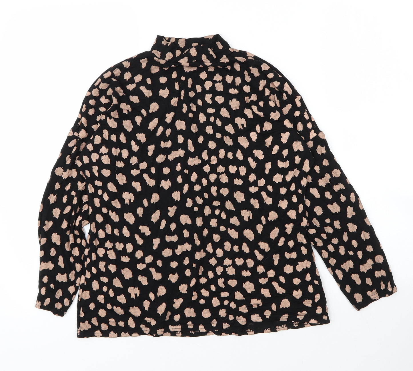 Peacocks Womens Black Animal Print Viscose Basic Blouse Size 8 Mock Neck - Leopard print