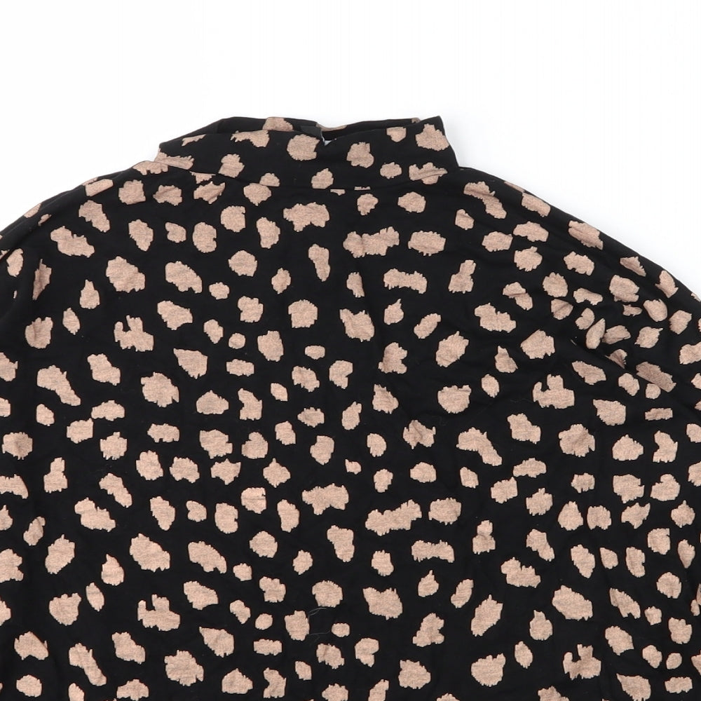 Peacocks Womens Black Animal Print Viscose Basic Blouse Size 8 Mock Neck - Leopard print