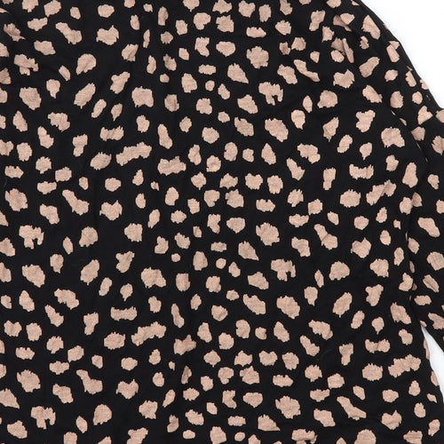 Peacocks Womens Black Animal Print Viscose Basic Blouse Size 8 Mock Neck - Leopard print
