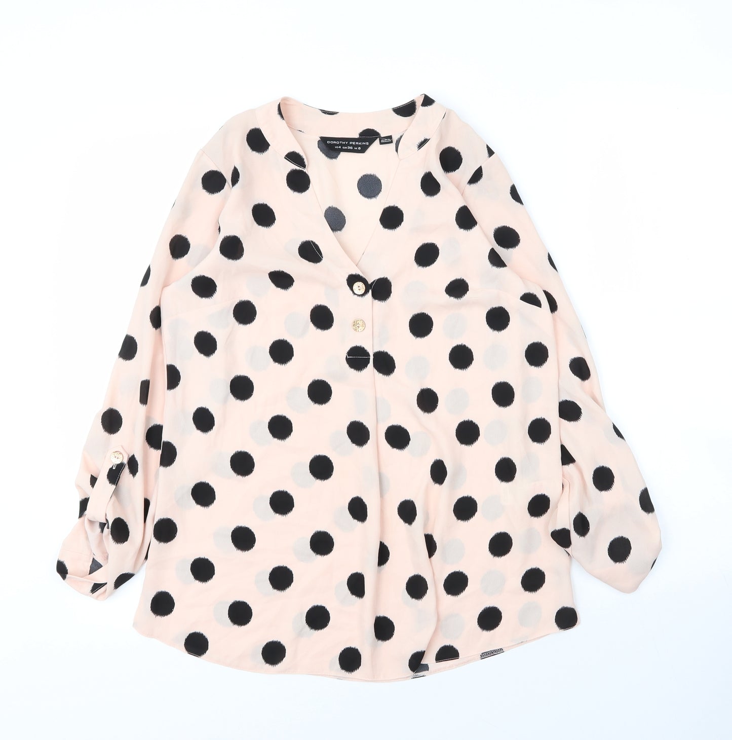 Dorothy Perkins Womens Pink Polka Dot Polyester Basic Blouse Size 8 V-Neck