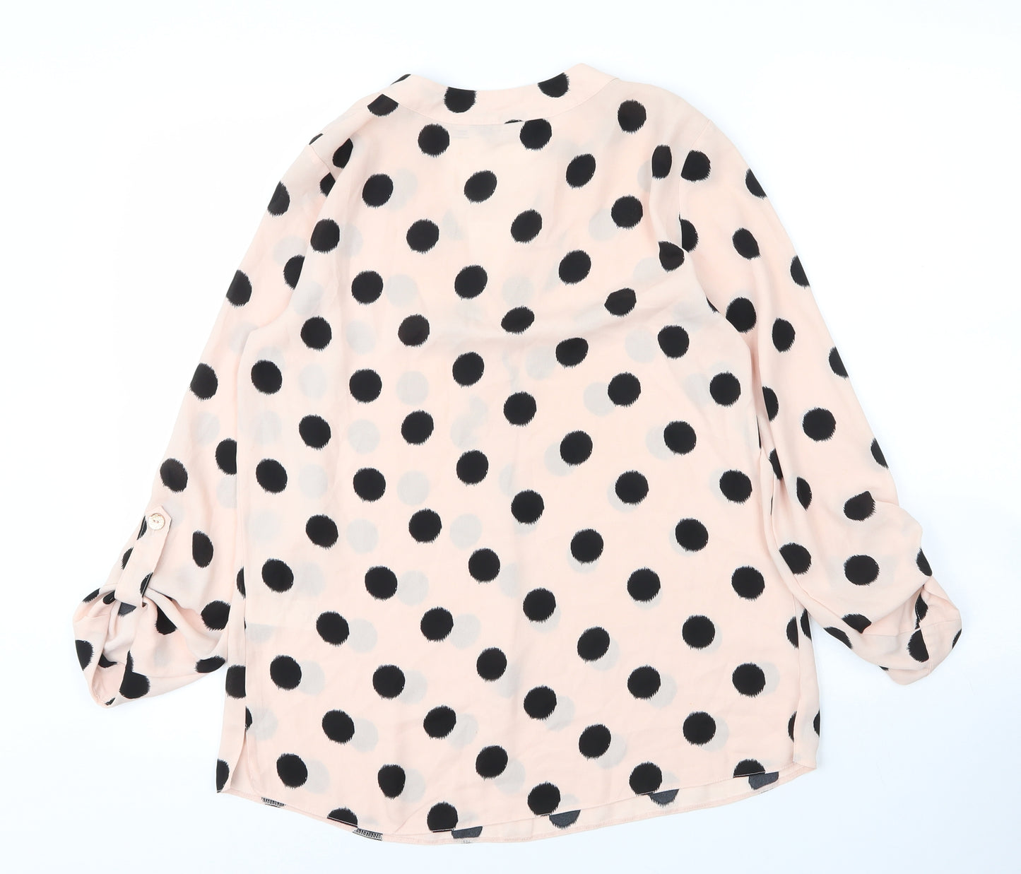 Dorothy Perkins Womens Pink Polka Dot Polyester Basic Blouse Size 8 V-Neck