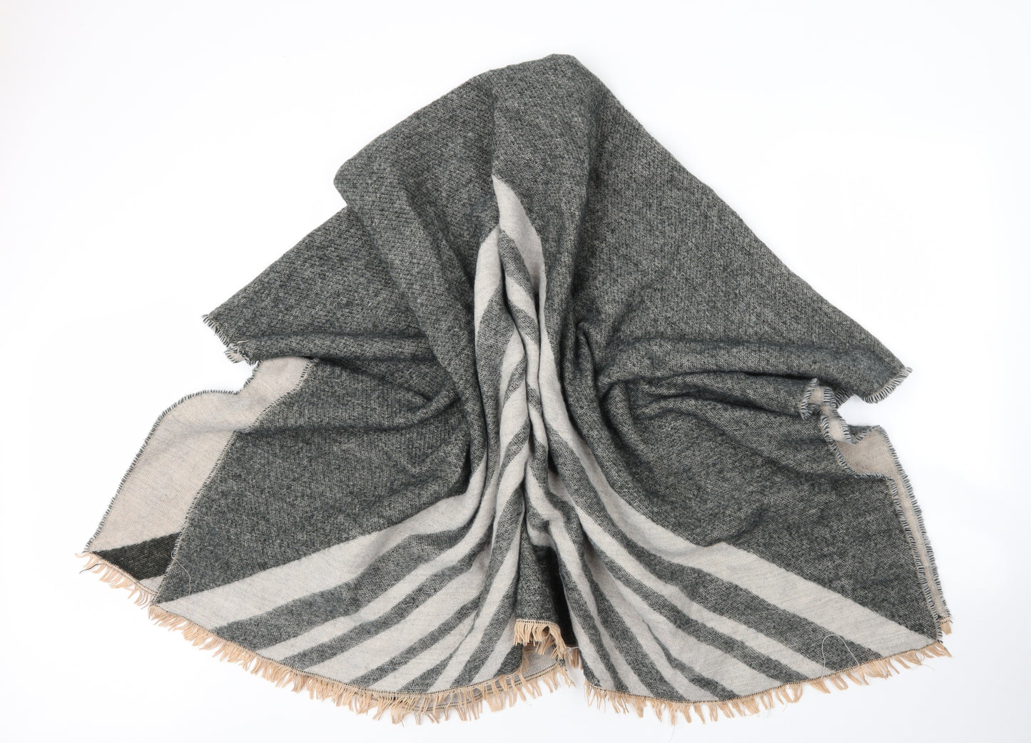 Debenhams Womens Grey V-Neck Striped Acrylic Cape Jumper One Size