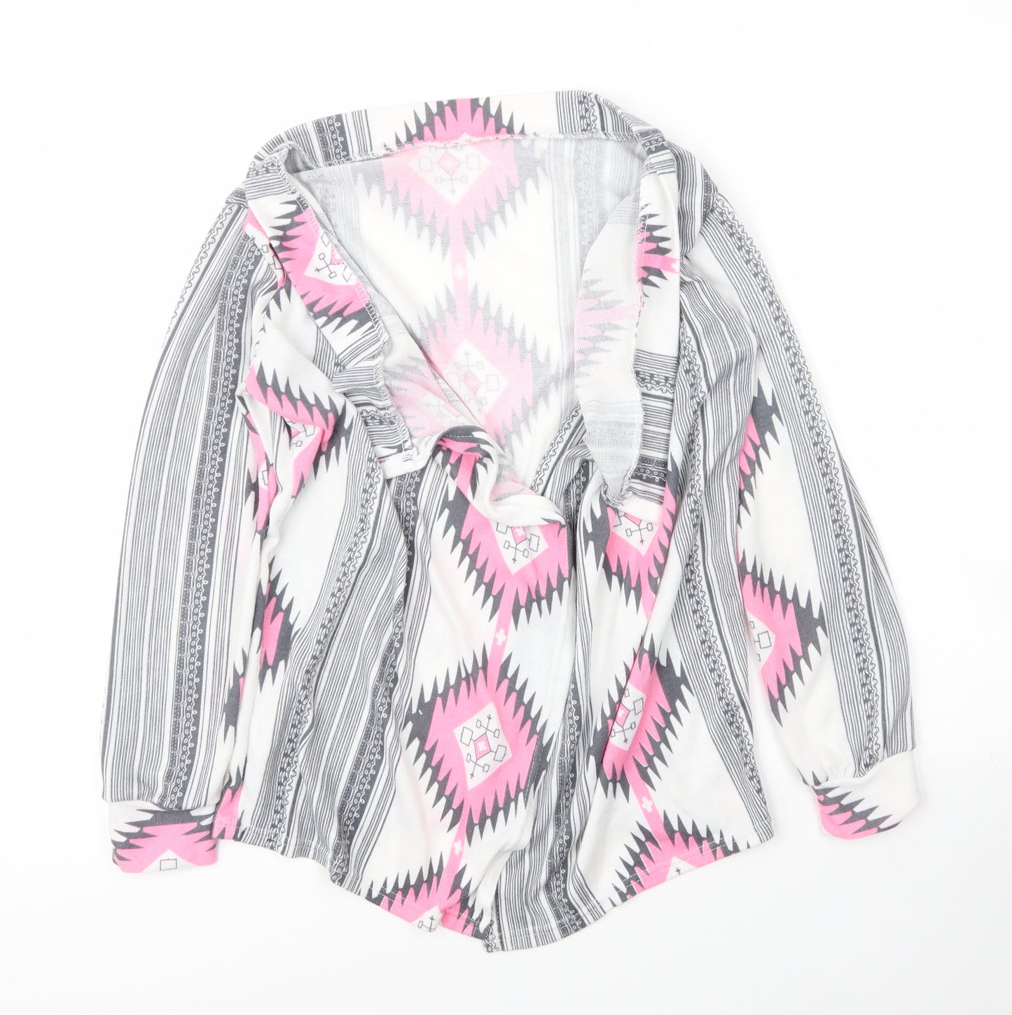 Preworn Womens Grey V-Neck Geometric Polyester Cardigan Jumper Size M