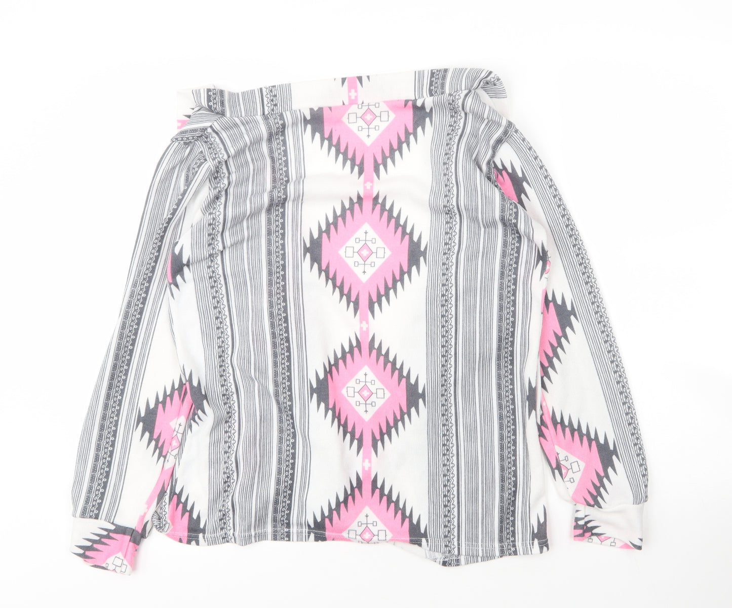 Preworn Womens Grey V-Neck Geometric Polyester Cardigan Jumper Size M