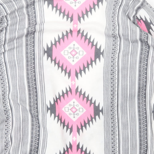 Preworn Womens Grey V-Neck Geometric Polyester Cardigan Jumper Size M
