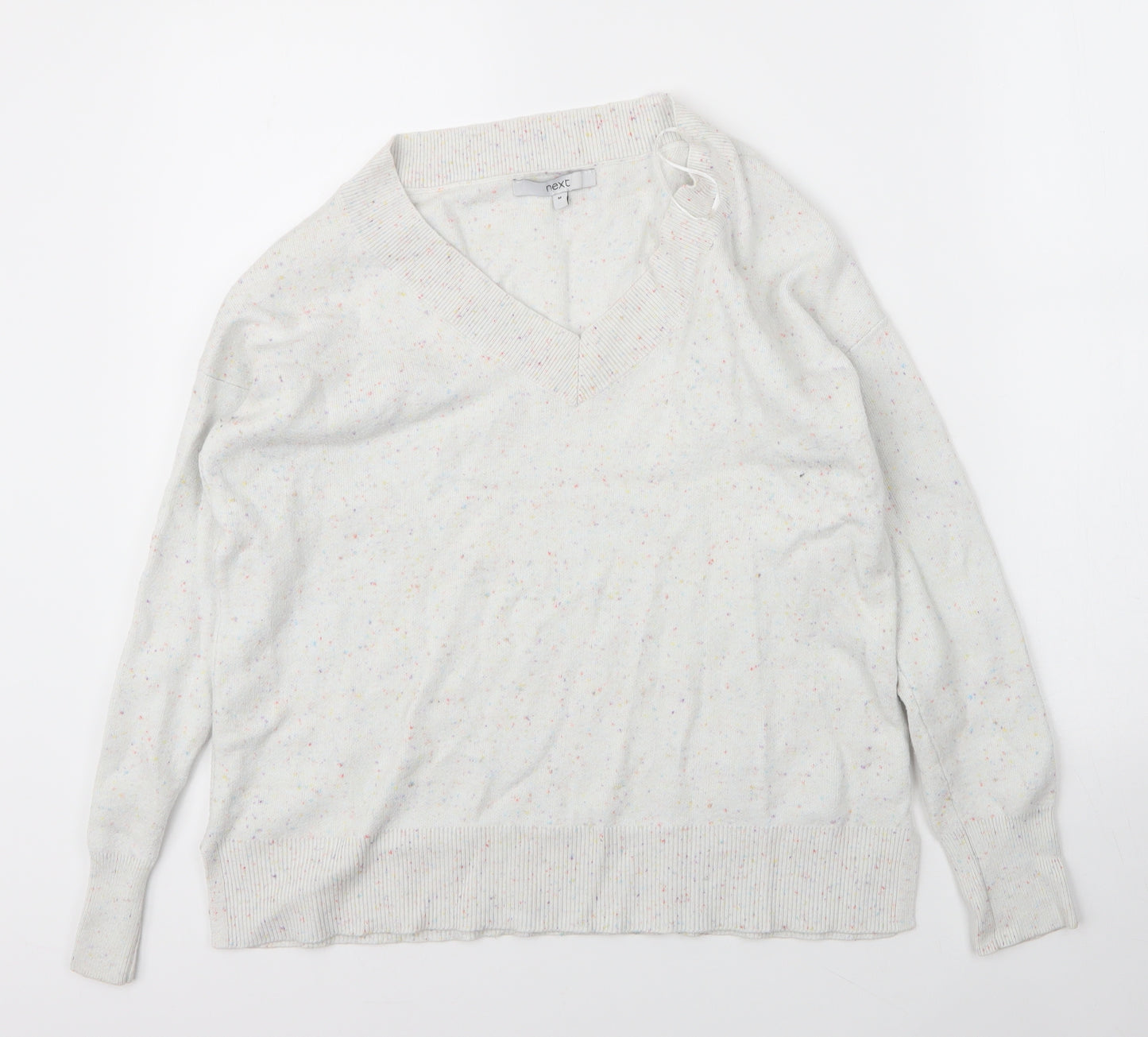 NEXT Womens White V-Neck  Viscose Pullover Jumper Size M