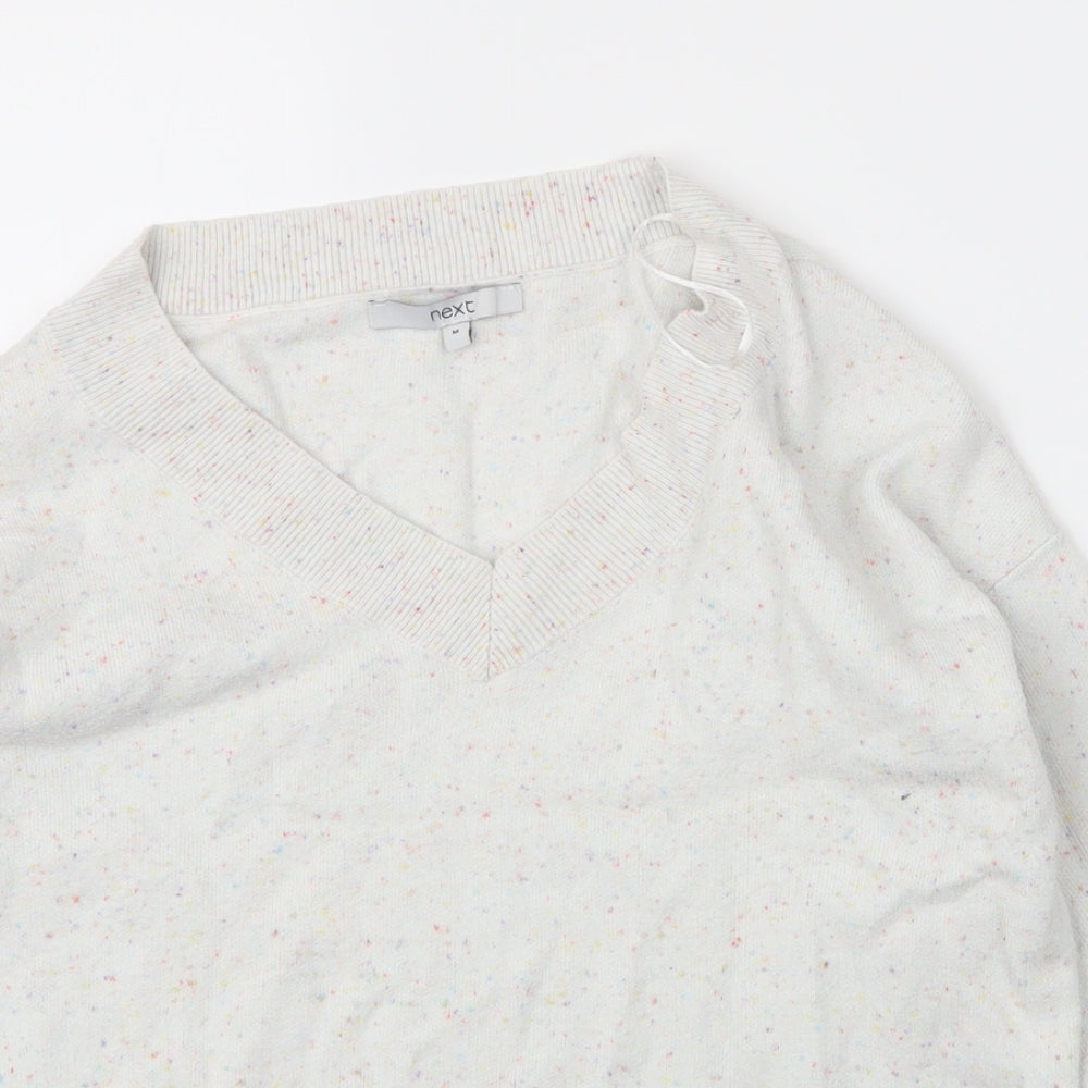 NEXT Womens White V-Neck  Viscose Pullover Jumper Size M