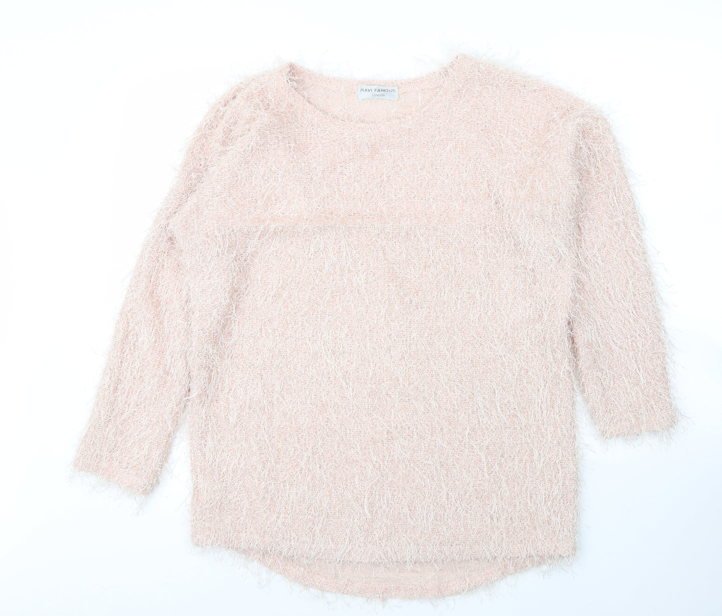 Ravi Famous Womens Pink Round Neck  Acrylic Pullover Jumper Size L