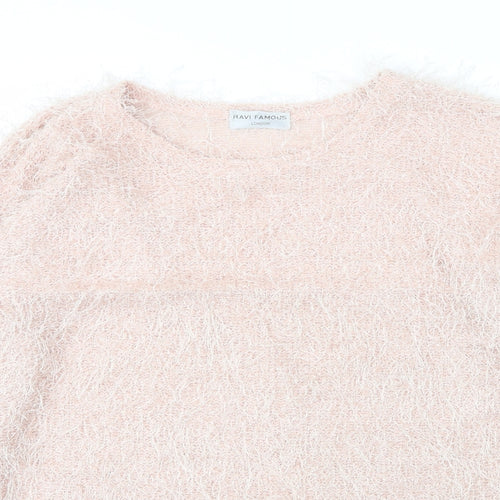 Ravi Famous Womens Pink Round Neck  Acrylic Pullover Jumper Size L