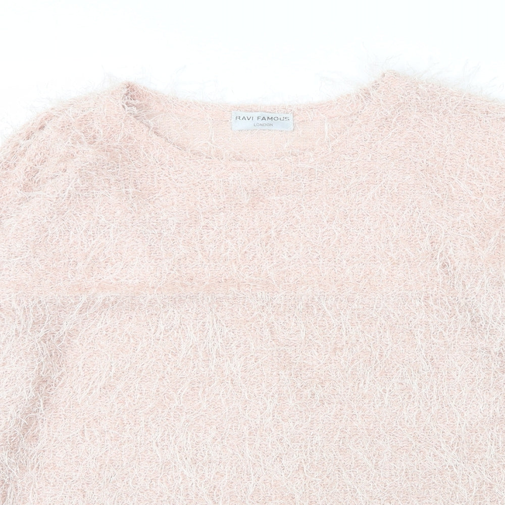 Ravi Famous Womens Pink Round Neck  Acrylic Pullover Jumper Size L