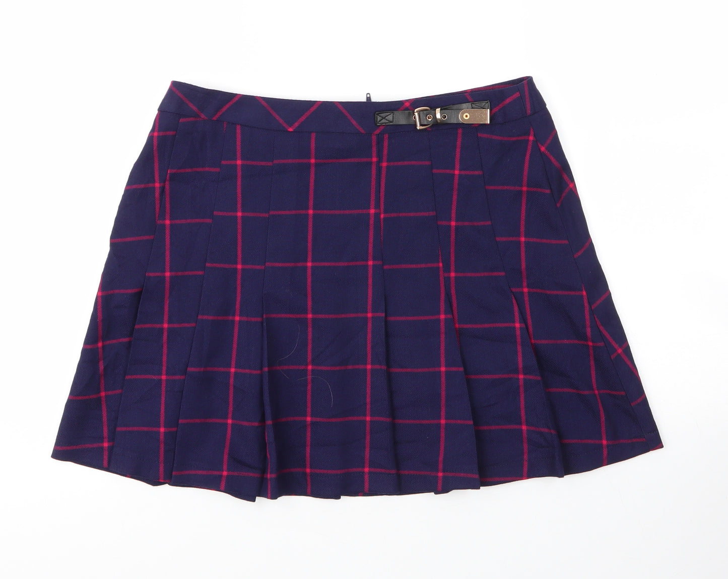 George Womens Blue Plaid Viscose Pleated Skirt Size 12   Zip