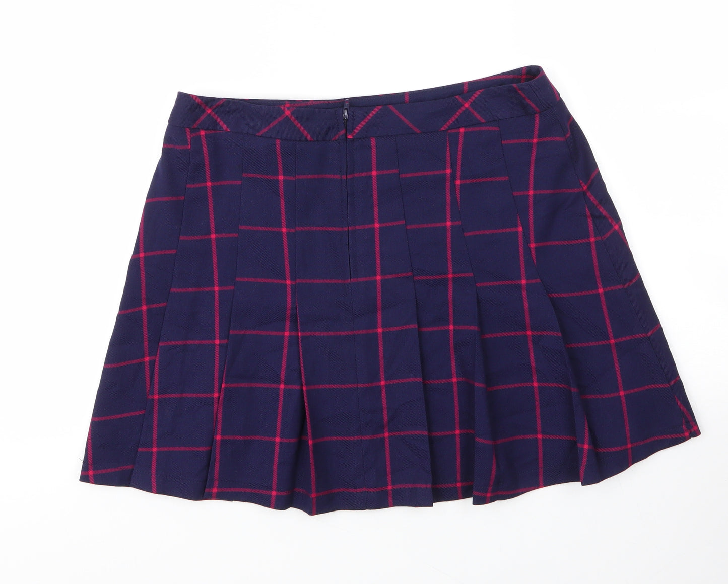 George Womens Blue Plaid Viscose Pleated Skirt Size 12   Zip