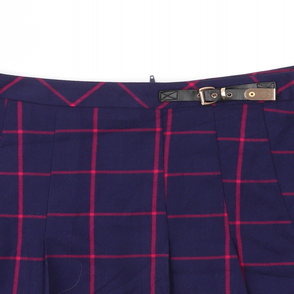 George Womens Blue Plaid Viscose Pleated Skirt Size 12   Zip