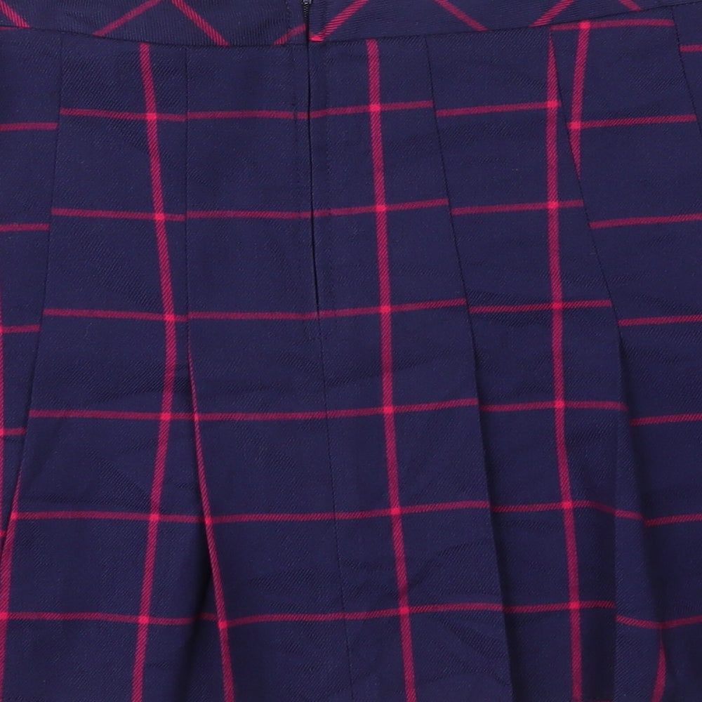 George Womens Blue Plaid Viscose Pleated Skirt Size 12   Zip