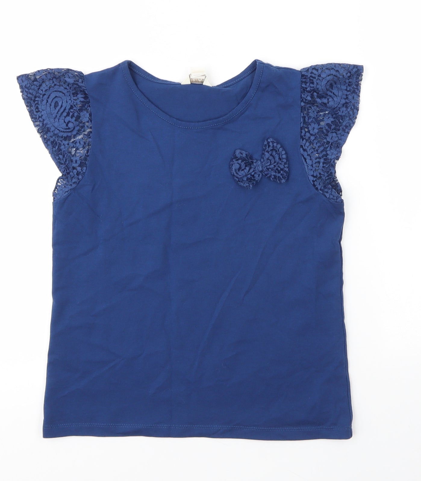 Monsoon Girls Blue Floral Cotton Basic T-Shirt Size 11 Years Round Neck