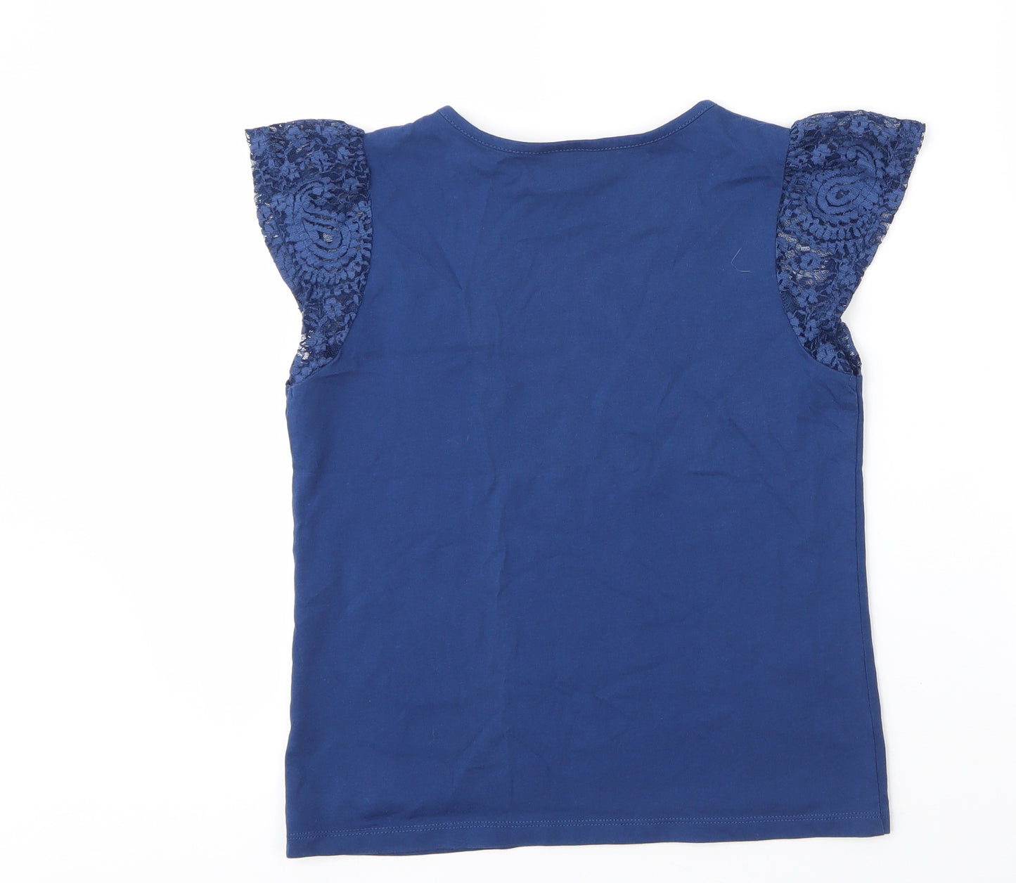 Monsoon Girls Blue Floral Cotton Basic T-Shirt Size 11 Years Round Neck
