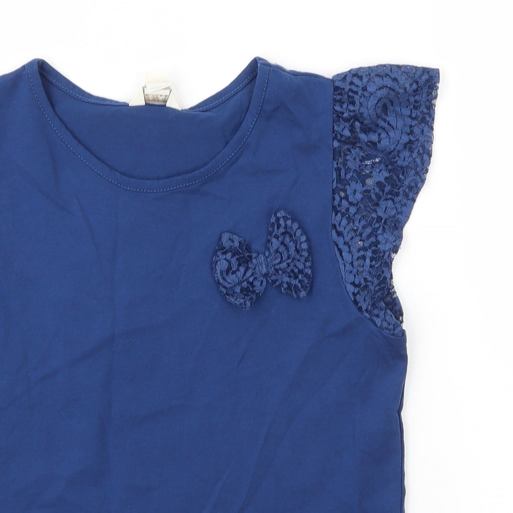 Monsoon Girls Blue Floral Cotton Basic T-Shirt Size 11 Years Round Neck