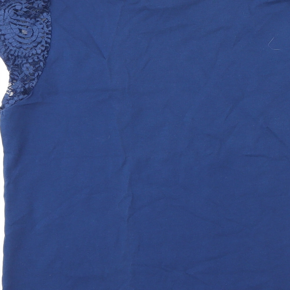 Monsoon Girls Blue Floral Cotton Basic T-Shirt Size 11 Years Round Neck