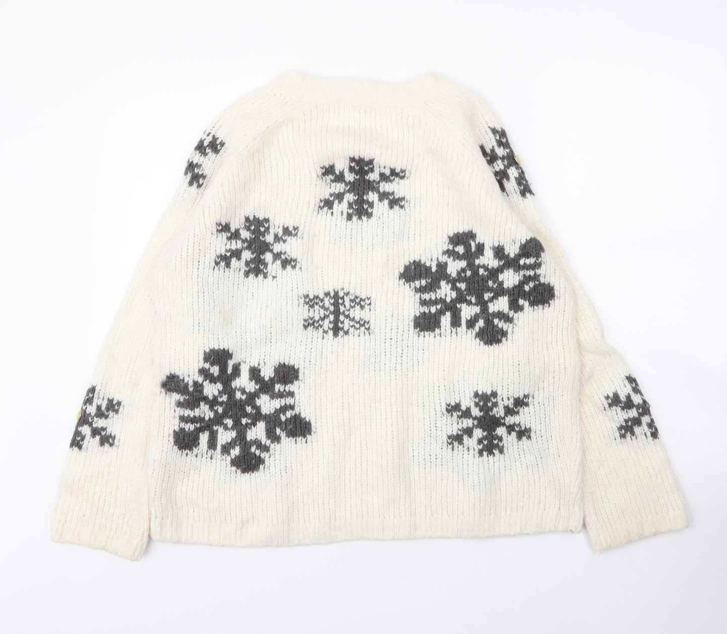 NEXT Womens White Round Neck Fair Isle Acrylic Pullover Jumper Size 14   - Christmas