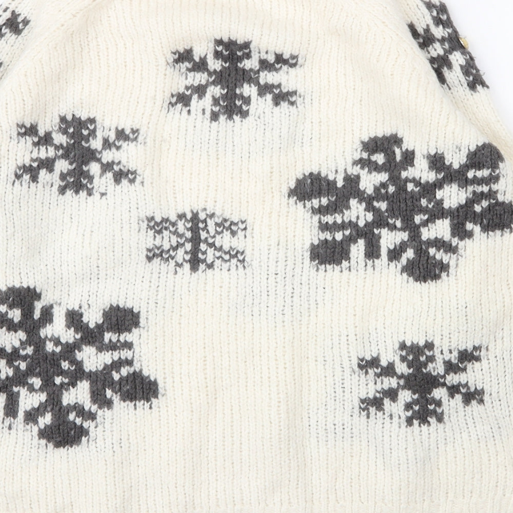 NEXT Womens White Round Neck Fair Isle Acrylic Pullover Jumper Size 14   - Christmas