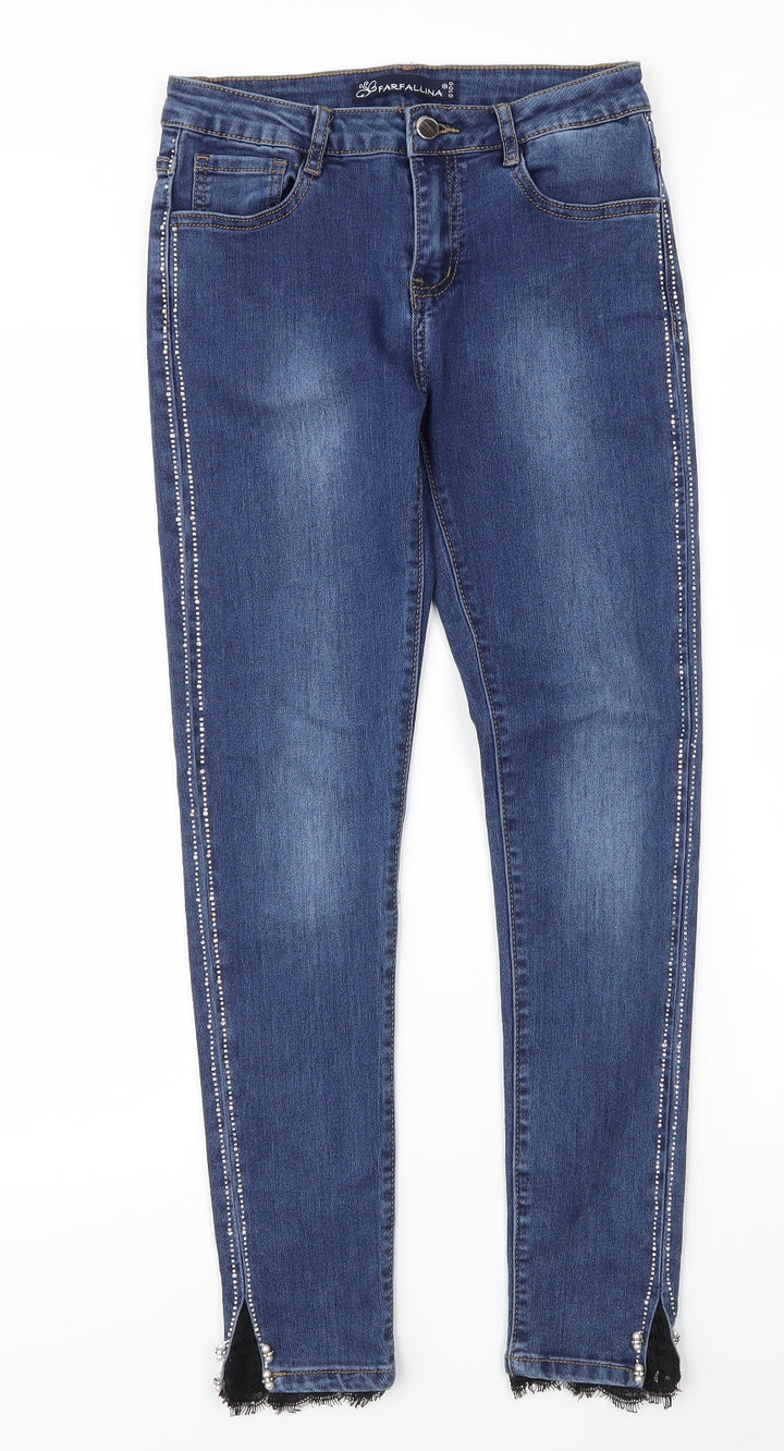 Farfallina Girls Blue Cotton Skinny Jeans Size L L27 in Regular Zip - Pearls
