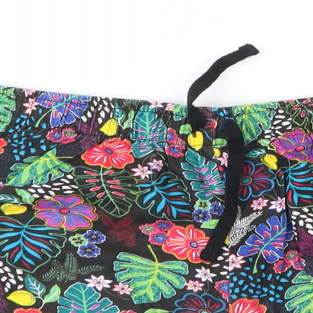 Primark Womens Black Floral Cotton Cut-Off Shorts Size 10  Regular Drawstring