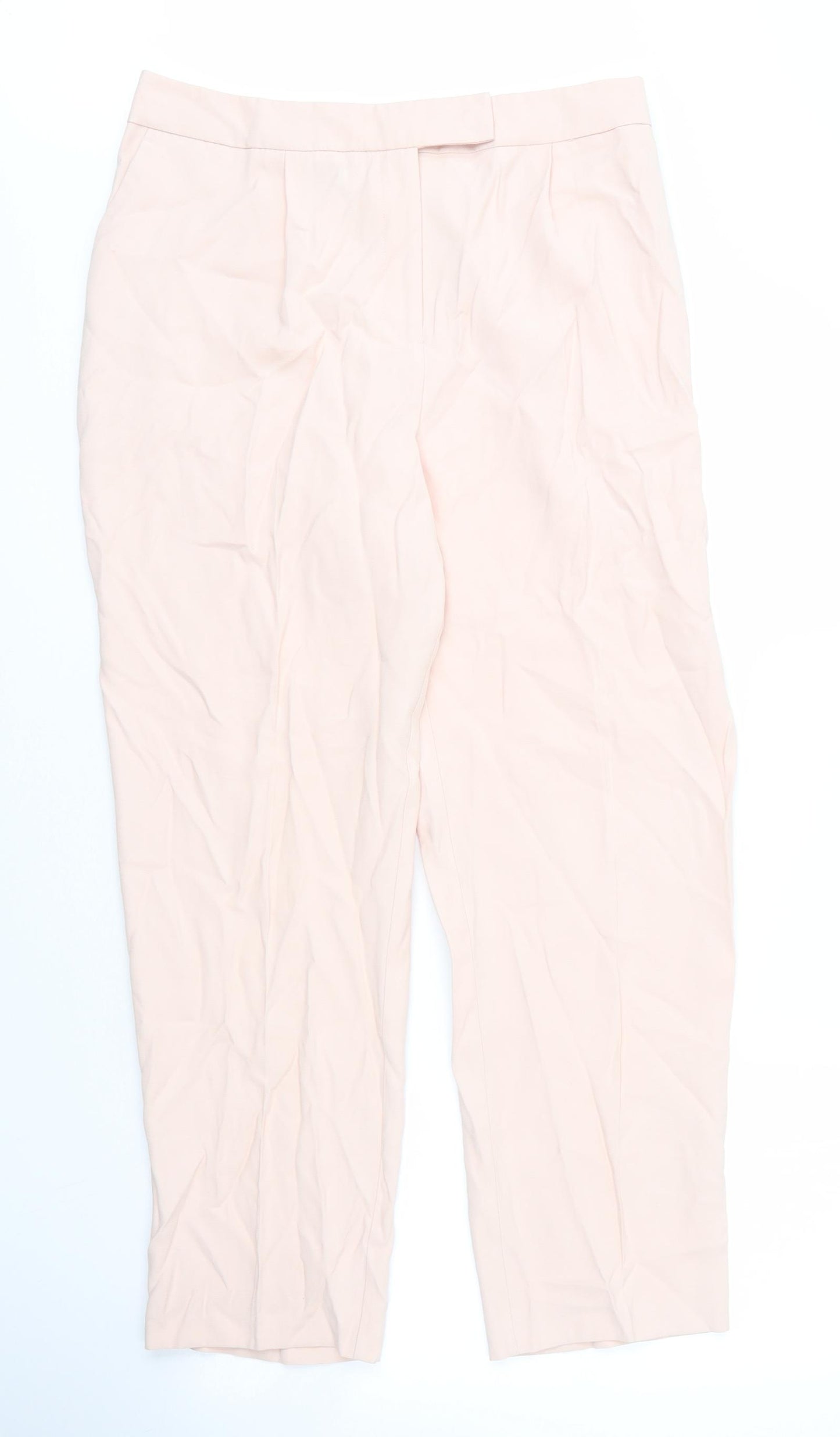 M&Co Womens Pink  Viscose Capri Trousers Size 14 L26 in Regular Zip
