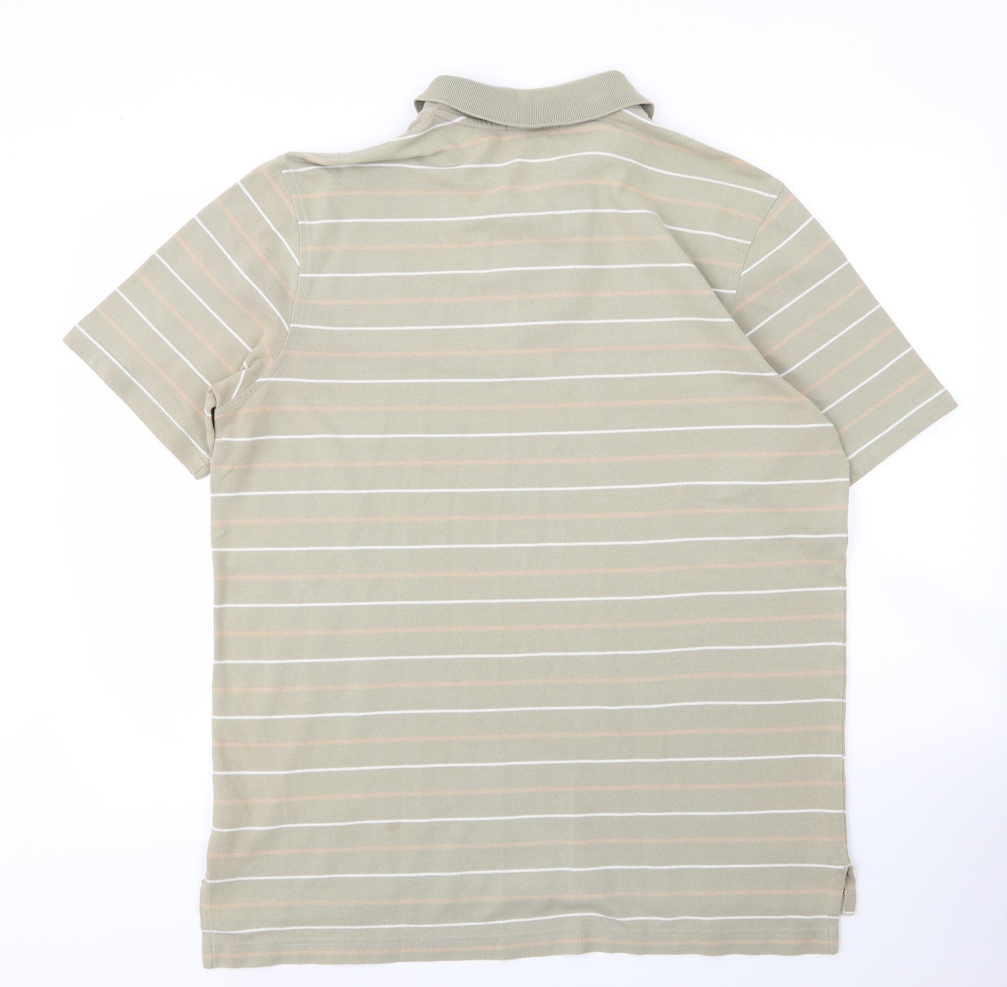 Lands' End Mens Beige Striped Cotton  Polo Size L Collared Button