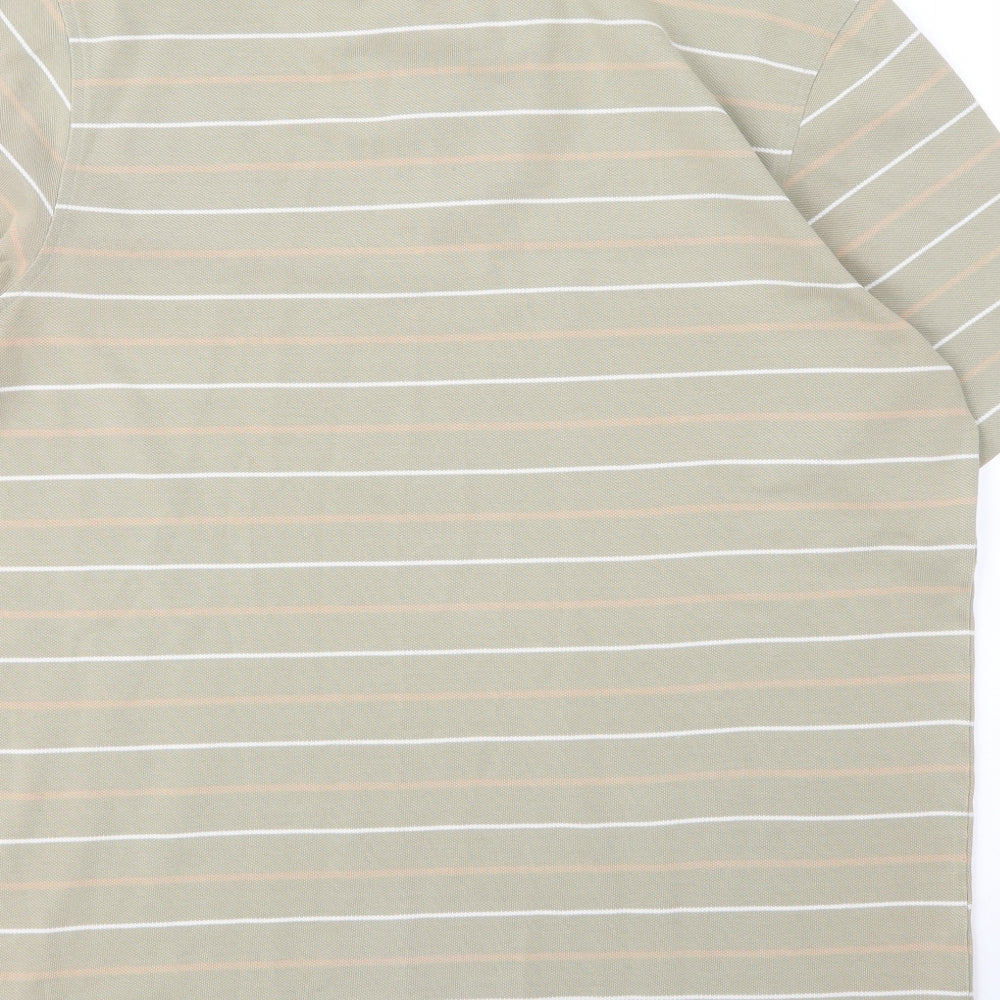 Lands' End Mens Beige Striped Cotton  Polo Size L Collared Button