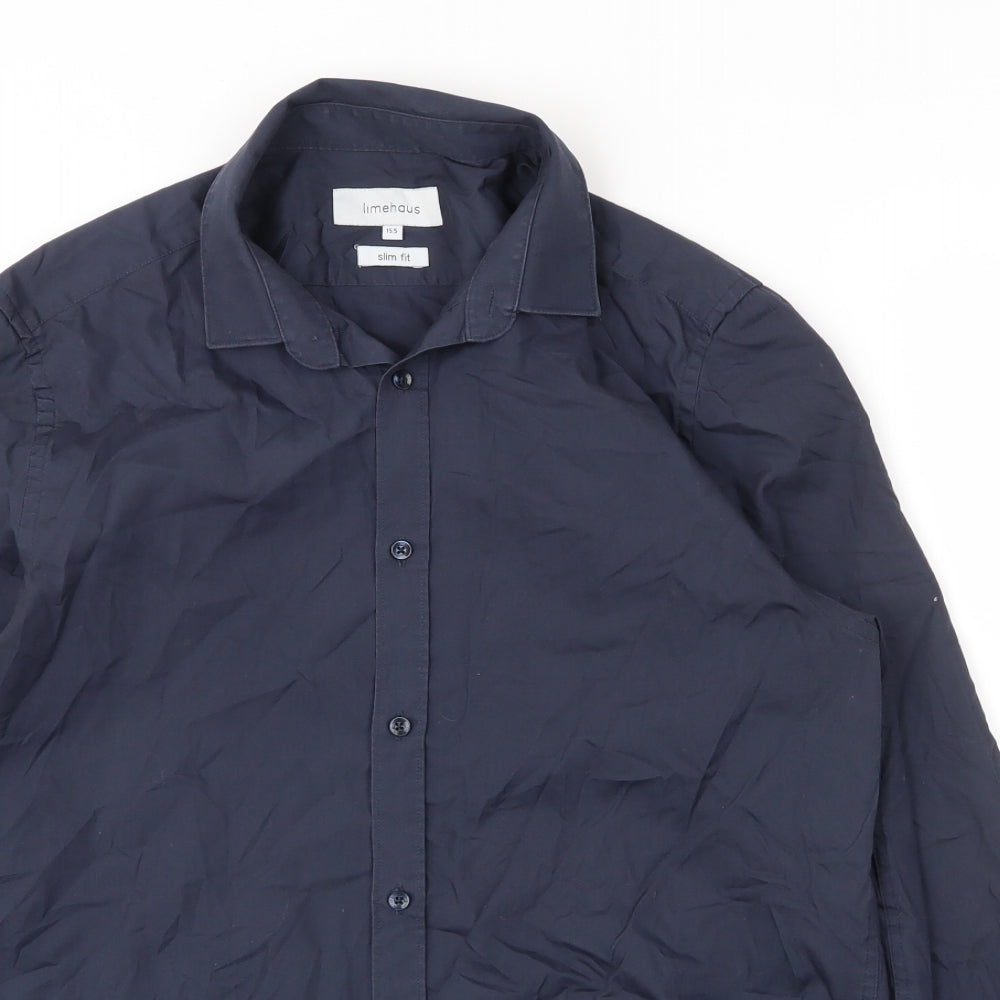 Limehaus Mens Blue  Cotton  Button-Up Size 15.5 Collared Button
