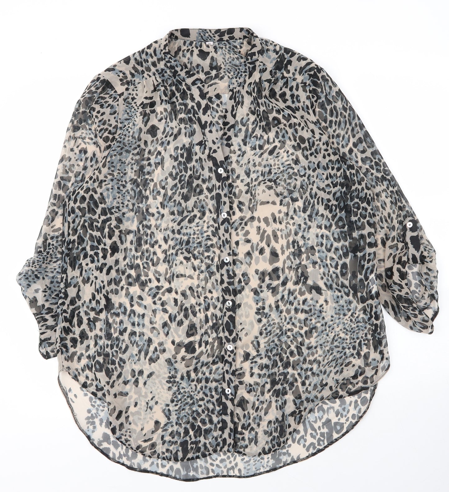 Preworn Womens Beige Animal Print Polyester Basic Blouse Size 16 V-Neck - Leopard print