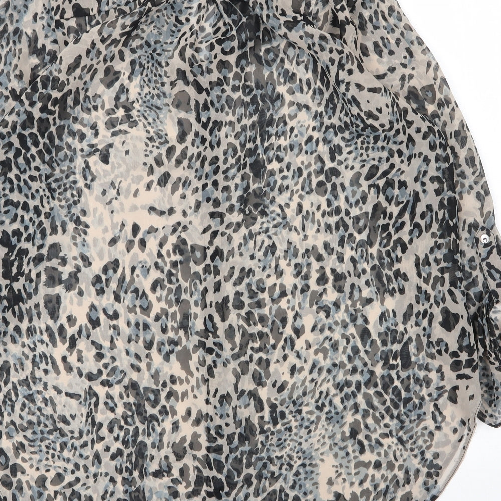 Preworn Womens Beige Animal Print Polyester Basic Blouse Size 16 V-Neck - Leopard print
